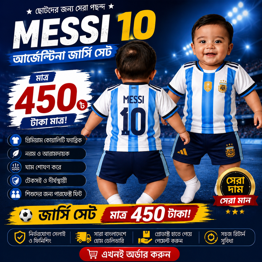 ARGENTINA MESSI 10 HOME FIFA WORLD CUP 2026 KIDS JERSEY + PANT