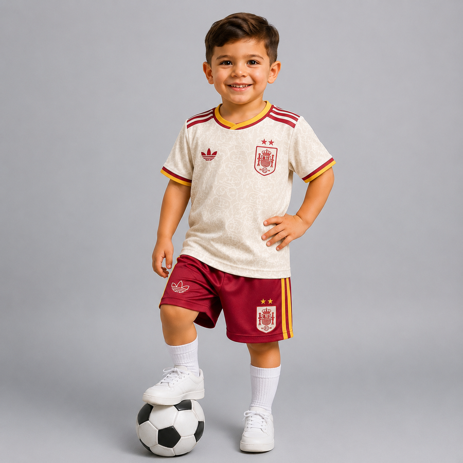 Spain Away World Cup 2026 Kids 2 Star Jersey + Pant Set